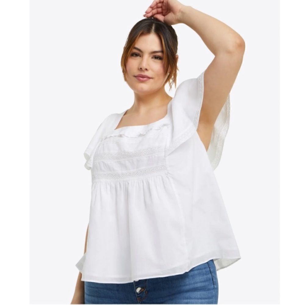 Draper James Maren Top in Embroidered Stripe Magnolia White Blouse Large NWT 1x